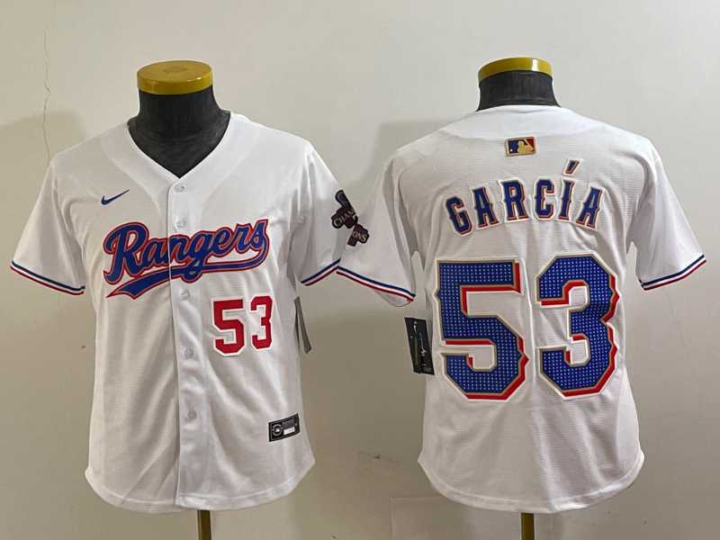 Youth Texas Rangers #53 Adolis Garcia Number White 2024 Gold Collection Limited Cool Base Jerseys->mlb youth jerseys->MLB Jersey